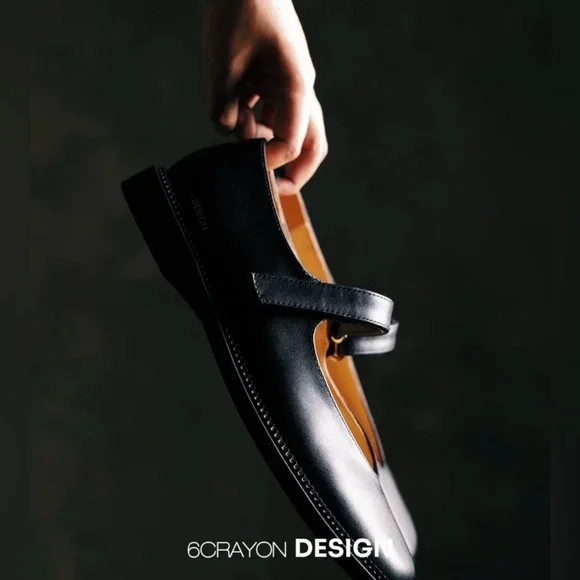 6cRAyon Leather Mary Janes EU 45 Black Minimalist Unisex Shoes 🖤 - Picture 2 of 11